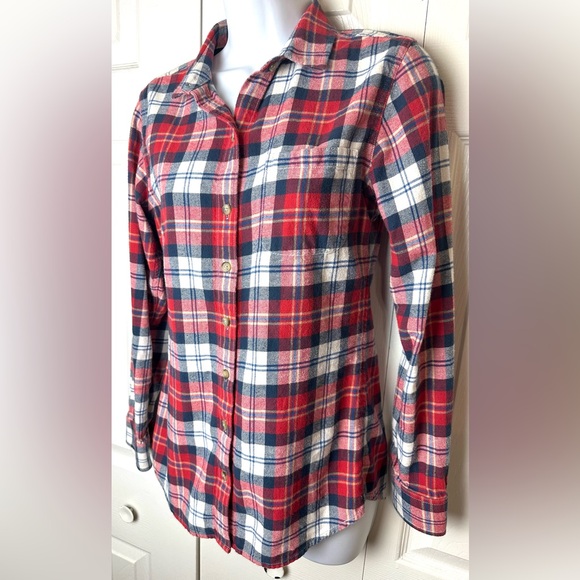 MARINE LAYER Skylar Flannel Shirt Button Down Blouse Boyfriend Top Red Blue Soft - Picture 9 of 16